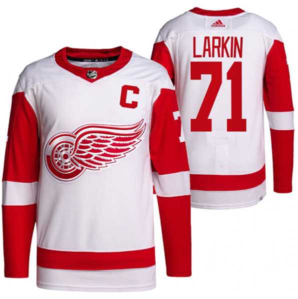 Men%27s Detroit Red Wings #71 Dylan Larkin White Stitched Jersey Dzhi